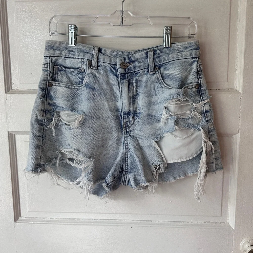 American Eagle Strigid Distressed Denim Jean Shorts Cut Off High Rise Stretch 8 - Picture 15 of 15